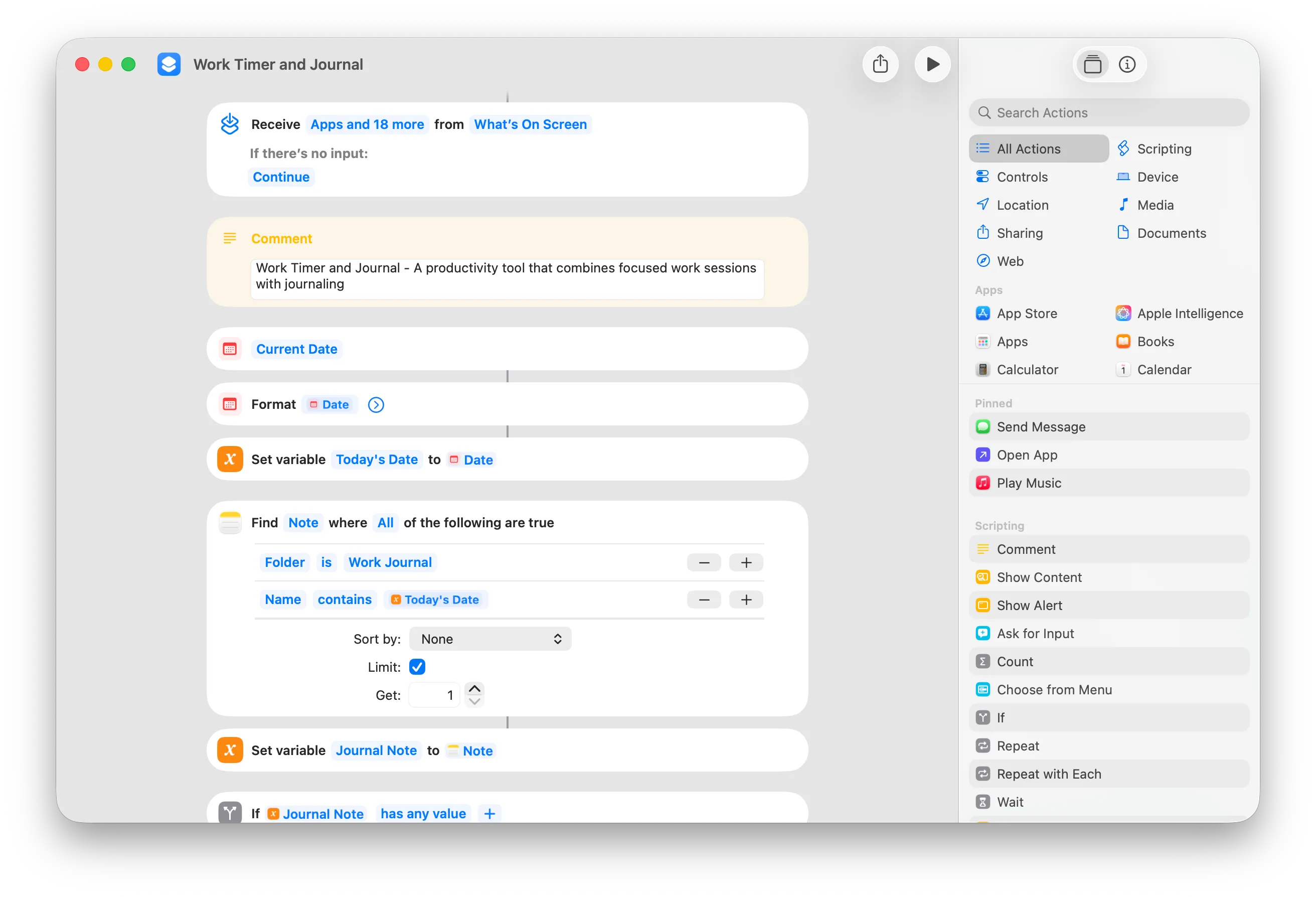 Apple Shortcuts source code for the Work Timer